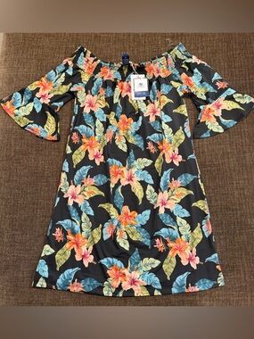 Stella Parker Island Collection UPF 50 Off Shoulder Tropical Floral Dress Size M